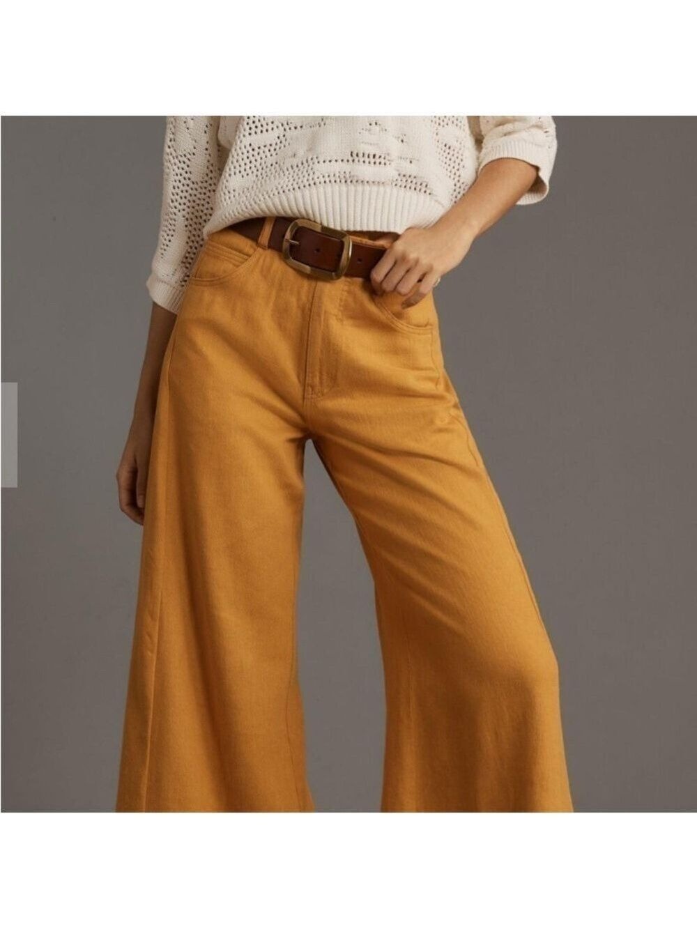 Anthropologie Pilcro Adi Wide Leg Linen Blend Pants Gold Mustard 30P